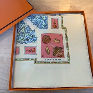 Hermes "Le Songe de Poliphile" Silk Scarf 90cm - Cream/Pink